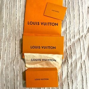 Louis Vuitton shop bag, sunglasses box, wallet box, wallet duster, envel…